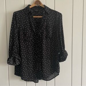 $15 SALE Cute Women Polka Dot Button Down Top BWEAR 3/4 Sleeve Shirt Semi-Sheer